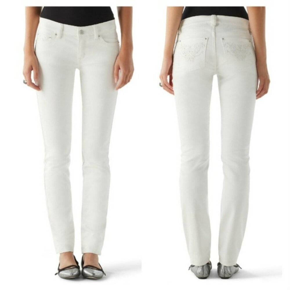 NWOT WHBM Embellished/Embroidered Noir Ecru Slim Leg Jeans 4R